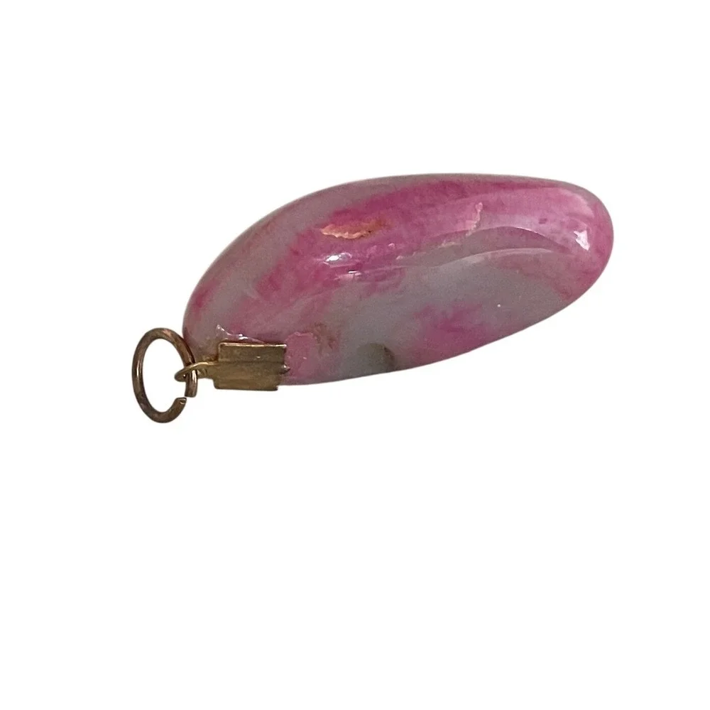 Vintage Pink Agate Stone Teardrop Pendant Natural Polished Gemstone Charm